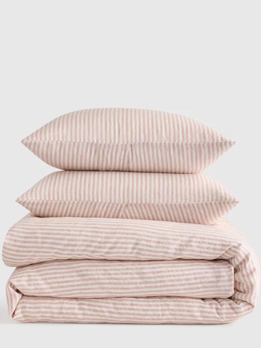 NIB Quince White/Mauve Stripe European Linen Duvet Cover Set Queen